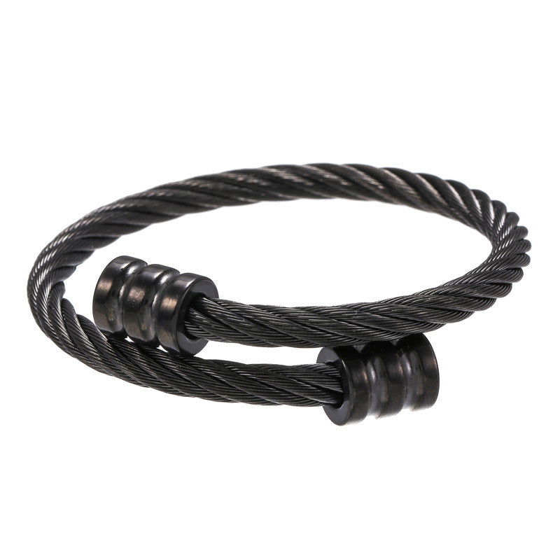 Retro personalized stainless steel wrapped geometric bracelet